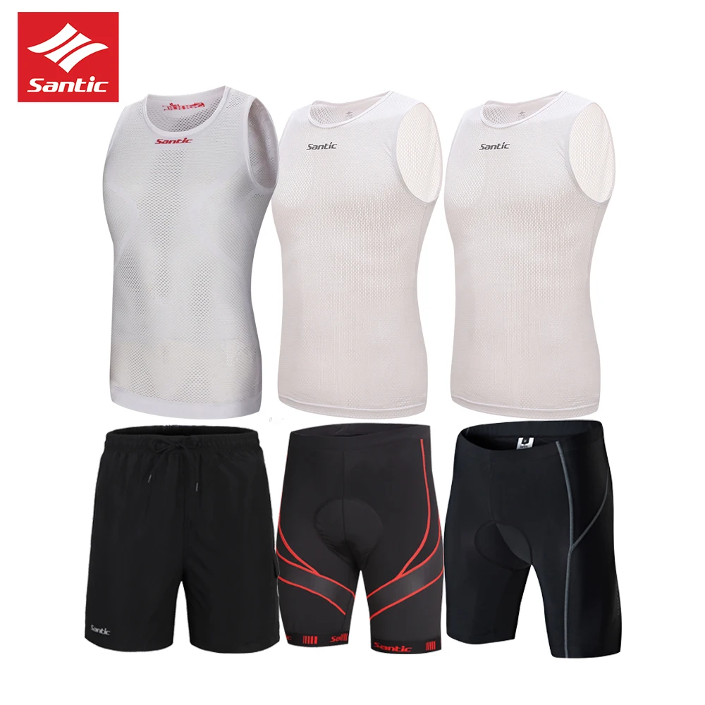 

SANTIC 2018 Men Summer cycling set Swix White Reflective Cycling Vest base layer outdoor sport mtb cycling jerseys shorts set