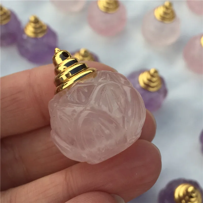 Природный прозрачный кварц с украшением в виде кристаллов эфирное масло косметика парфюмерия диспенсер подвеска ввиде цветка лотоса контейнер для исцеления чакр с помощью рейки драгоценный камень