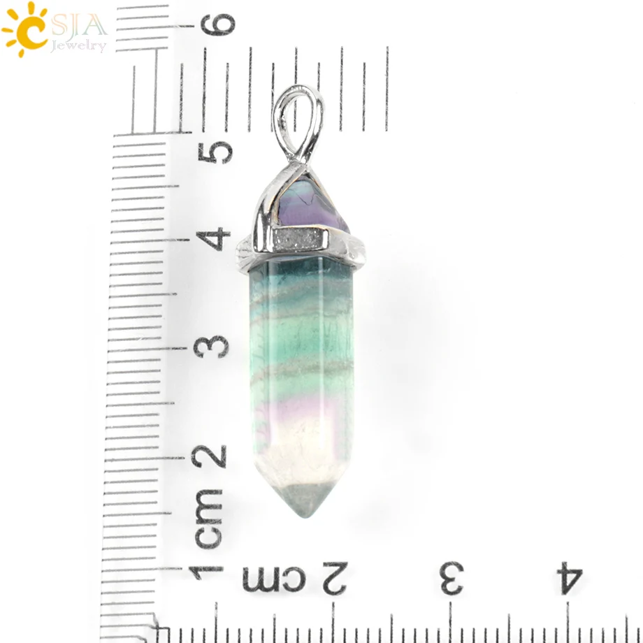 CSJA Fluorite Necklaces Crystal Pendants Suspension Natural Gem Stone Quartz Bullet Hexagonal Pendulum Reiki Chakra pendulo E546 - Image 5