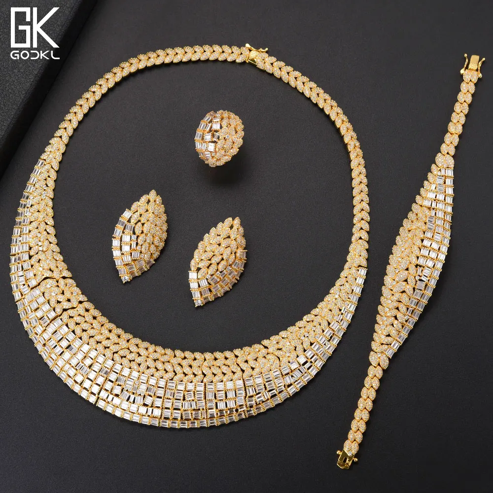 

GODKI New Trendy Luxury African 4pcs Cubic Zircon Crystal CZ Jewelry Sets For Women Wedding Indian Gold Dubai Bridal Jewelry Set