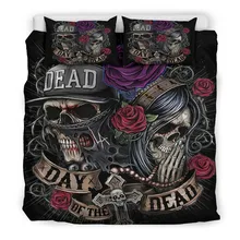 Fanaijia Rosa azúcar juegos de ropa de cama con calavera rey tamaño 3D impreso marido y mujer funda nórdica con calavera cama bedline es Tamaño de cama
