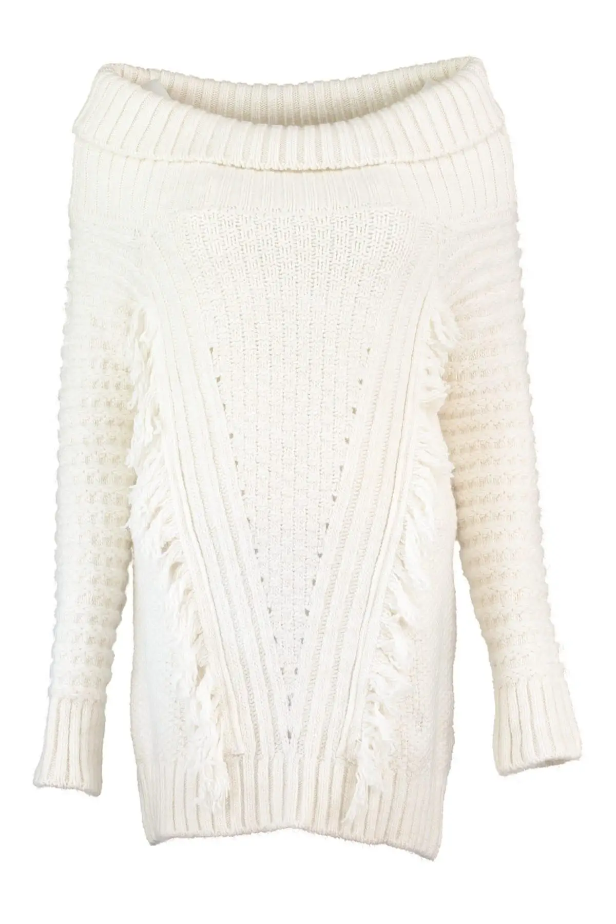 

Trendyol WOMEN-Raw White Tassels Sweater Sweater TWOAW20NV0010