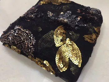 

Free shipping (5yards/lot)African lace gold black embroidery sequins lace fabric,african french lace fabric high quality wedding