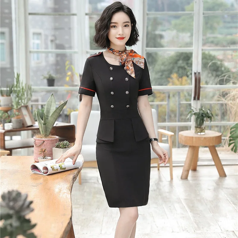 

2018 Summer Fashion Dress With Scarf Elegant Slim Hips For Women Business Work Wear Dresses Uniforms Styles Office Mini Dress