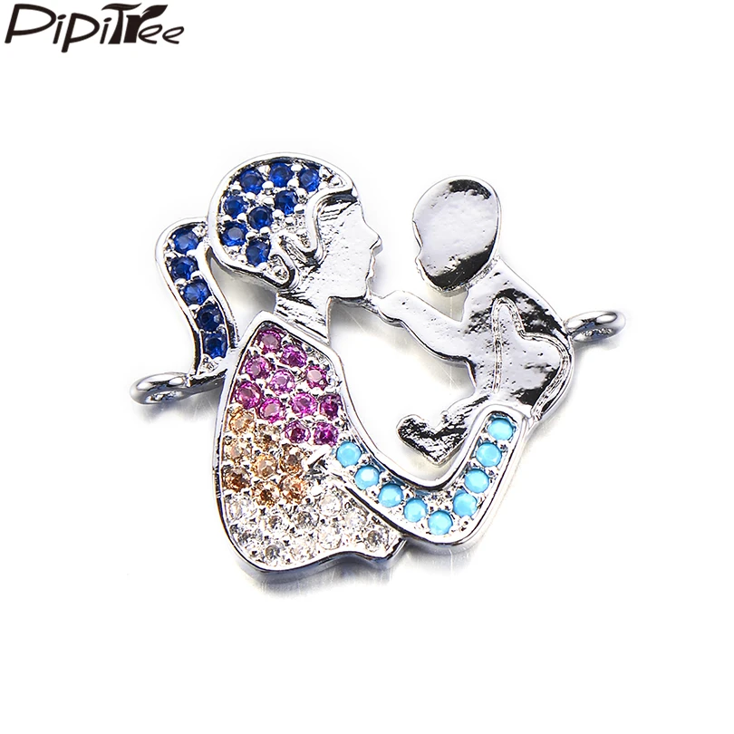 

Pipitree Lovely Multi CZ Zircon Mom and Baby Figure DIY Family Charms for Jewelry Making Copper Bracelet Charms Connectors