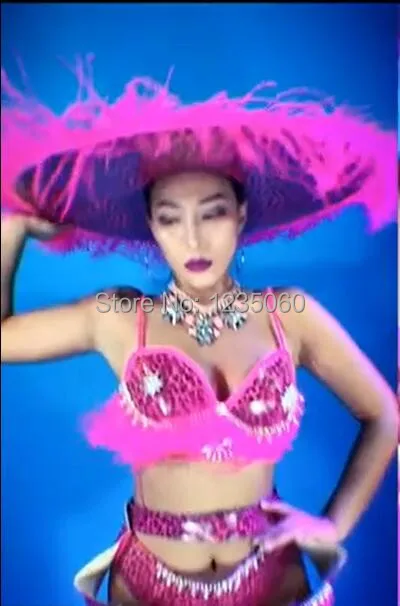 Nightclub-Sexy-Lady-Pink-Leopard-Dance-Suit-With-Feathers-Pink-Big-Hat-Halloween-Ballroom-Costumes-Party (5)_