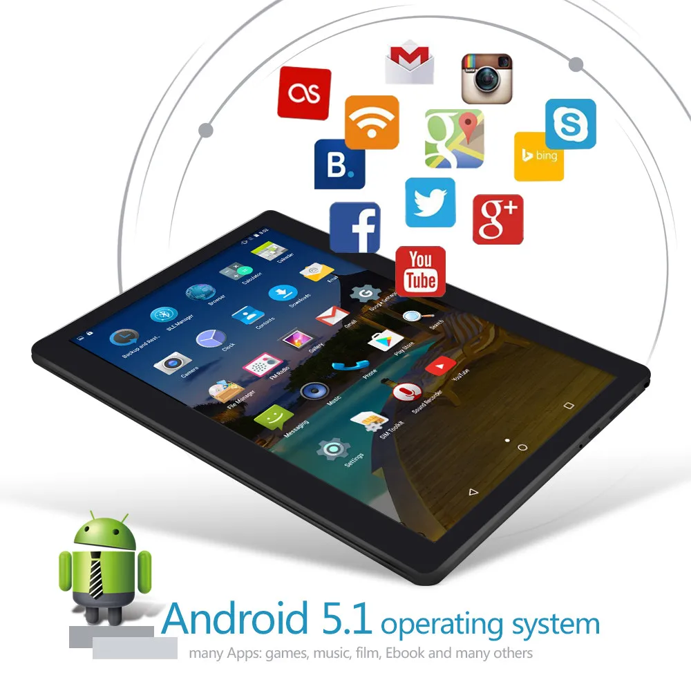 Yuntab новый 10,1 ''K107 Android 5,1 планшет 1 ГБ + 16 ГБ Quad-Core фаблет с двумя камерами разблокированный телефон со слотами для двух SIM-карт Bluetooth gps