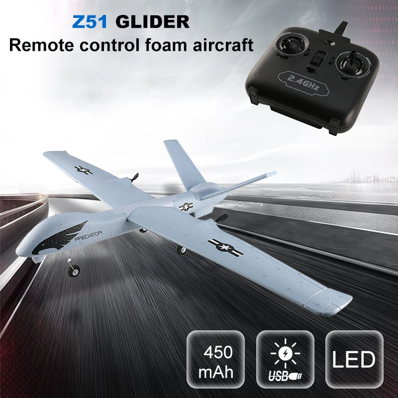 3CH Glider EPO Drone UAV Wingspan Z51 Wingspan UAV EPO Long Range Glider Platform FPV RC 660mm Grey 2.4G