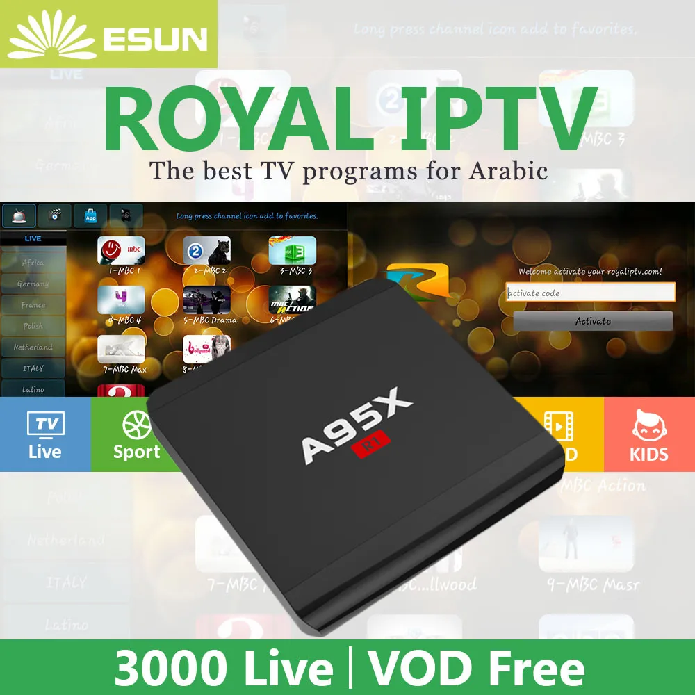 

NEXBOX A95X R1 With 1 Yea rRoyalTV Configured Europe/Arabic IPTV Android TV Box Set Top Box Android 6.0 Media Player