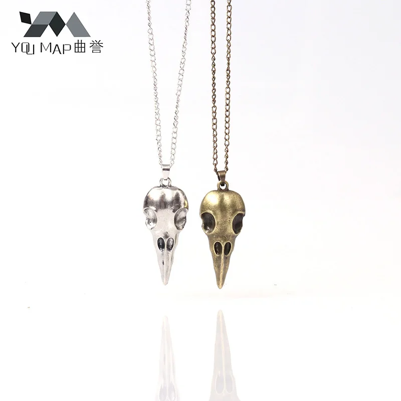 

Punk Jewelry Antique Bronze Crow Funeral 3D Animal Raven Bird Skull Pendant Necklace