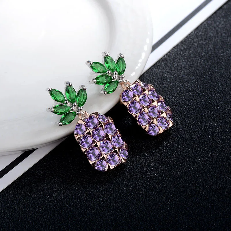 

New Hot Purple Pineapple CZ Crystal Earrings,Stunning Stud Earrings,Women's Favorite,Lovers Gift