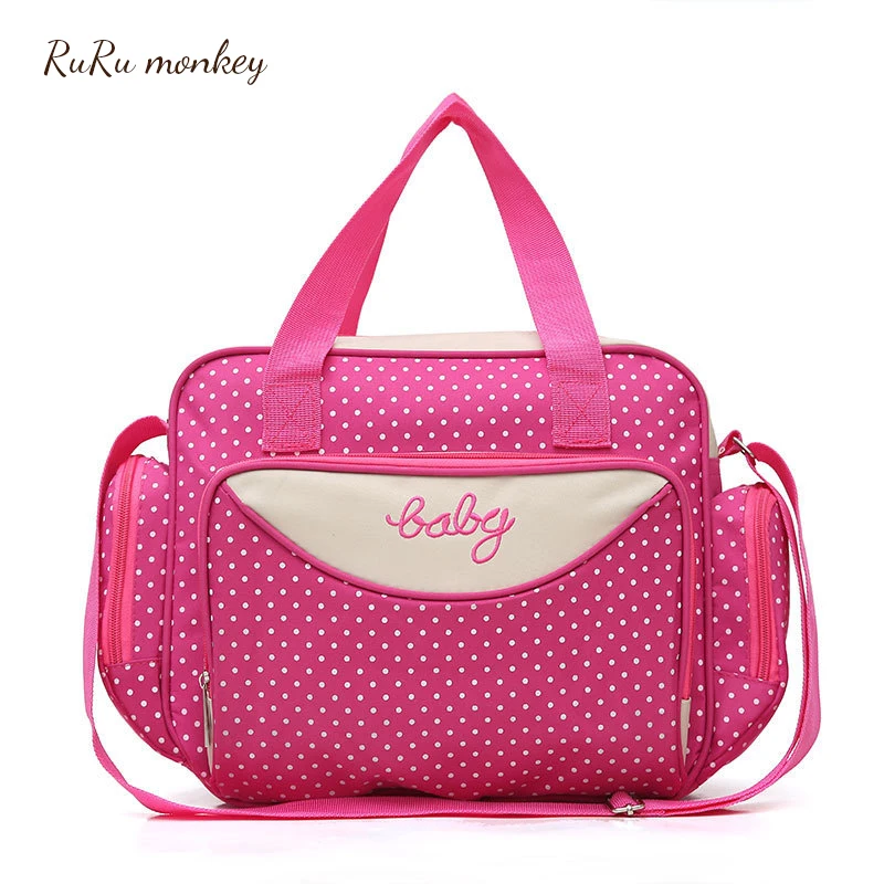

RURU monkey Dot Mummy Bag Multifunction High Capacity Handbag Shoulder Bags Five-piece Suit Baby Diaper Bag Suits For Mom