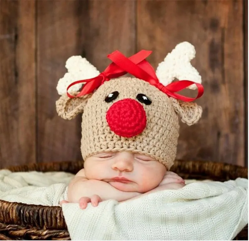 Ylsteed новорожденный реквизит для фотосессии вязанные милые рождественские детские шапки с оленем мультяшная детская шапочка для мальчиков и девочек Детские аксессуары для фотосъемки