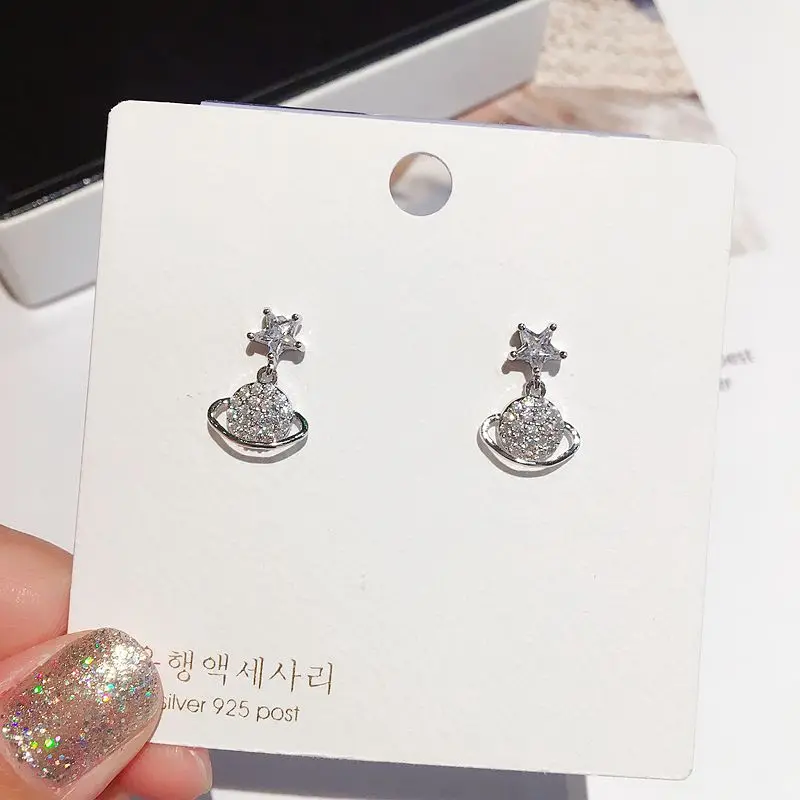 

Exquisite Planet Saturn Star Earrings Women Jewelry Gold/Silver Color Micro Paved Cubic Zirconia Stud Earrings