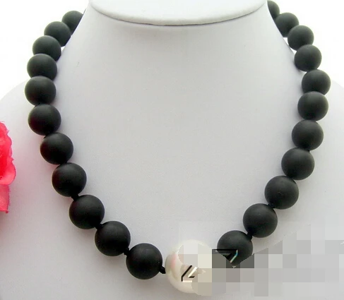 

FREE SHIPPING>>>@@ > N3539 14MM Black Jasper&Shell Pearl Necklace