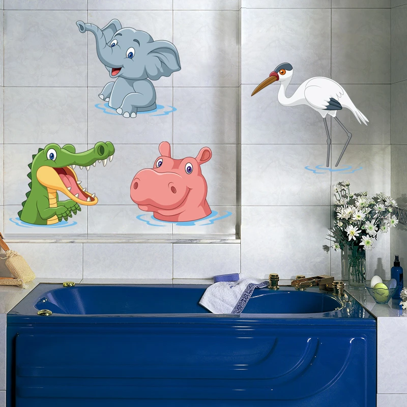 Hippo Elephant Crane Crocodile Bathroom Wall Decal Bathroom Decor Cabinet Sticker Kids Room Decoration House Decoration Vinyl Wall Stickers Aliexpress