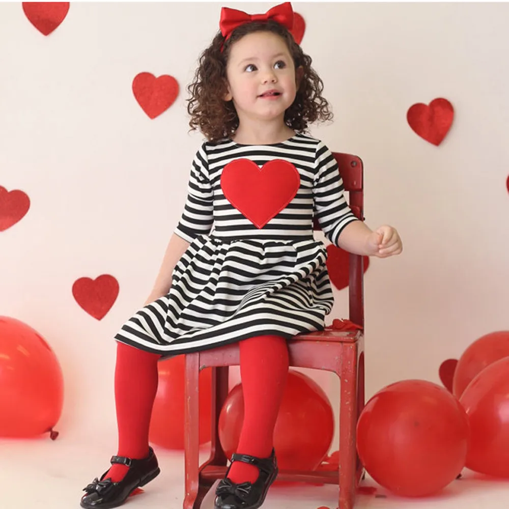 

Toddler Kids Baby Girls Heart Striped Princess Dress Sundress Outfits Clothes