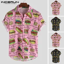INCERUN, мужская рубашка, с принтом, с отворотом, на шее, короткий рукав, повседневная, Camisa Masculina, уличная, индивидуальная, шикарная, гавайская, рубашки для мужчин