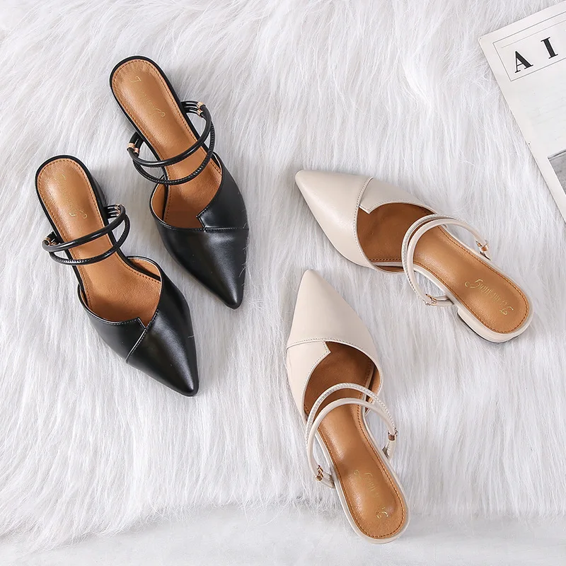 

pointed toe gladiator sandals women narrow band thick heel slippers ankle strap platform sandalias mujer ladies slides shoesy731