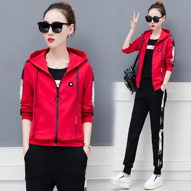 Tracksuit for women 2018 spring new hooded casual jacket +pants suit ...