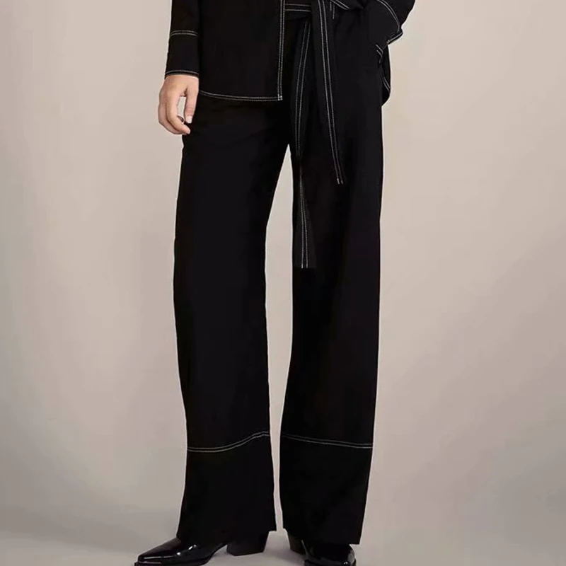 

Women Pants Autumn Official Trouser Female Black Frenulum Sewing Thread Pant For Ladies Autumn New Women Pants Trouser Femme