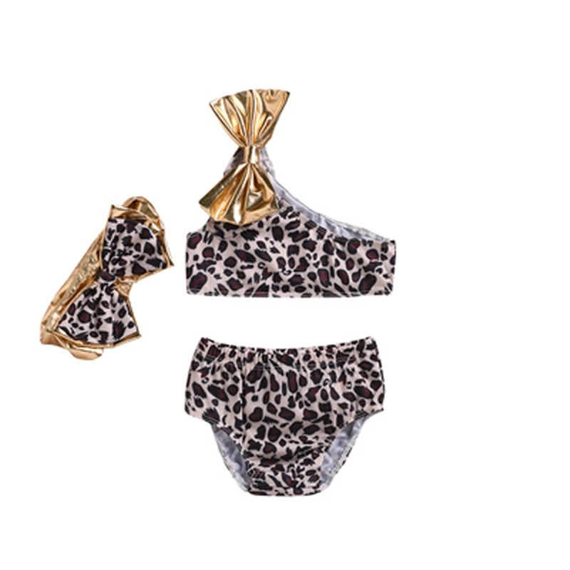 

Summer Kids Baby Girl Bikini Leopard Bow Bikini Set Headband Swimwear High Waist Swimsuit Bathing Suit Girls Swimming Costume