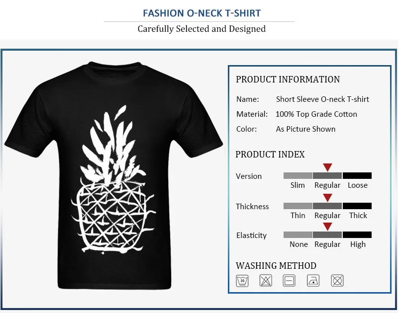 Hot Sale Casual Tops Tees Standing pineapple Fall Short Sleeve 100% Cotton Round Collar Mens T Shirt Casual Tee-Shirts