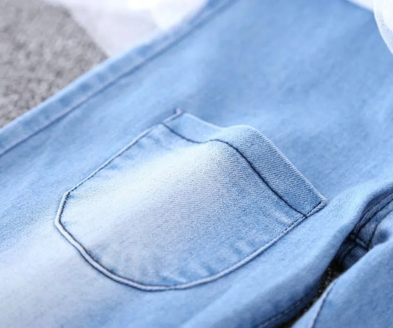 Новые модные джинсовые штаны для девочек, милые кружевные джинсы с оборками для девочек, детская одежда на весну-осень, 140-100 см, KF985