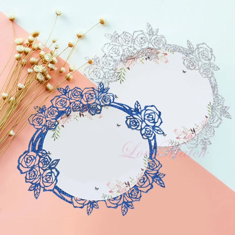  50pcs Flower Glitter Paper Laser Cut Invitation Cards Wedding Invitations Card With Envelope Weddin - 32981012699