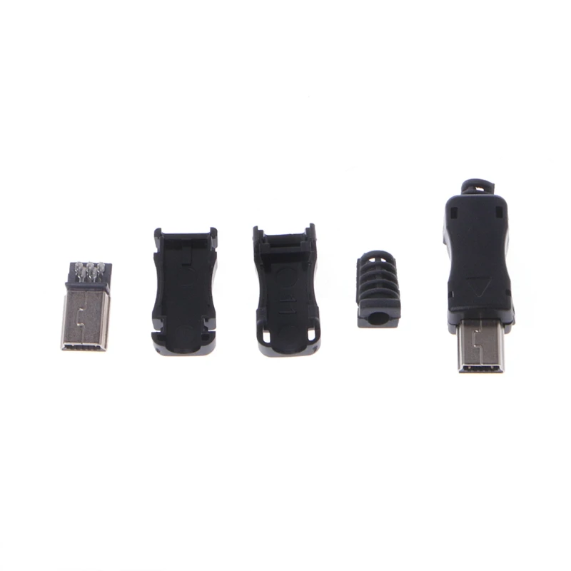 

10Sets DIY Mini USB 2.0 5PIN Plug Socket With Plastic Cover With Tail Connector