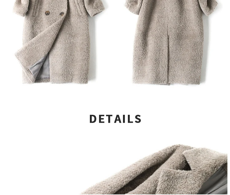 Женское Новое двубортное высококачественное пальто из шерсти альпаки, женское длинное мягкое кашемировое пальто Albaka, повседневное толстое теплое зимнее шерстяное пальто