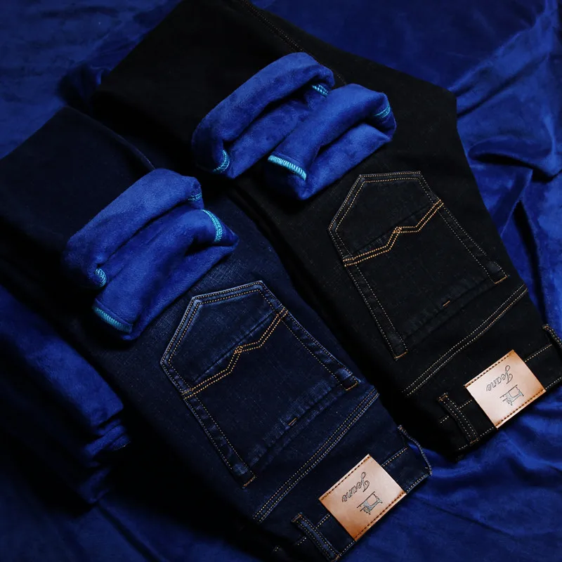Jeans Men Winter Plus Velvet High Quality Homme Vaqueros Hombre Jean Black Biker Calca Masculina Spijkerbroek Mannen Stretch