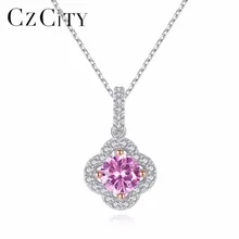 CZCITY, розовый циркон, основной камень, CZ, вокруг цепи, ожерелье, 925 пробы, Серебряный цветок, кулон, ювелирные изделия для женщин, юбилеи