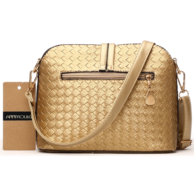  Annmouler Designer Women Shoulder Bag Knitting Small Bag Pu Leather Crossbody Bag Gold Silver Shell - 32825883346