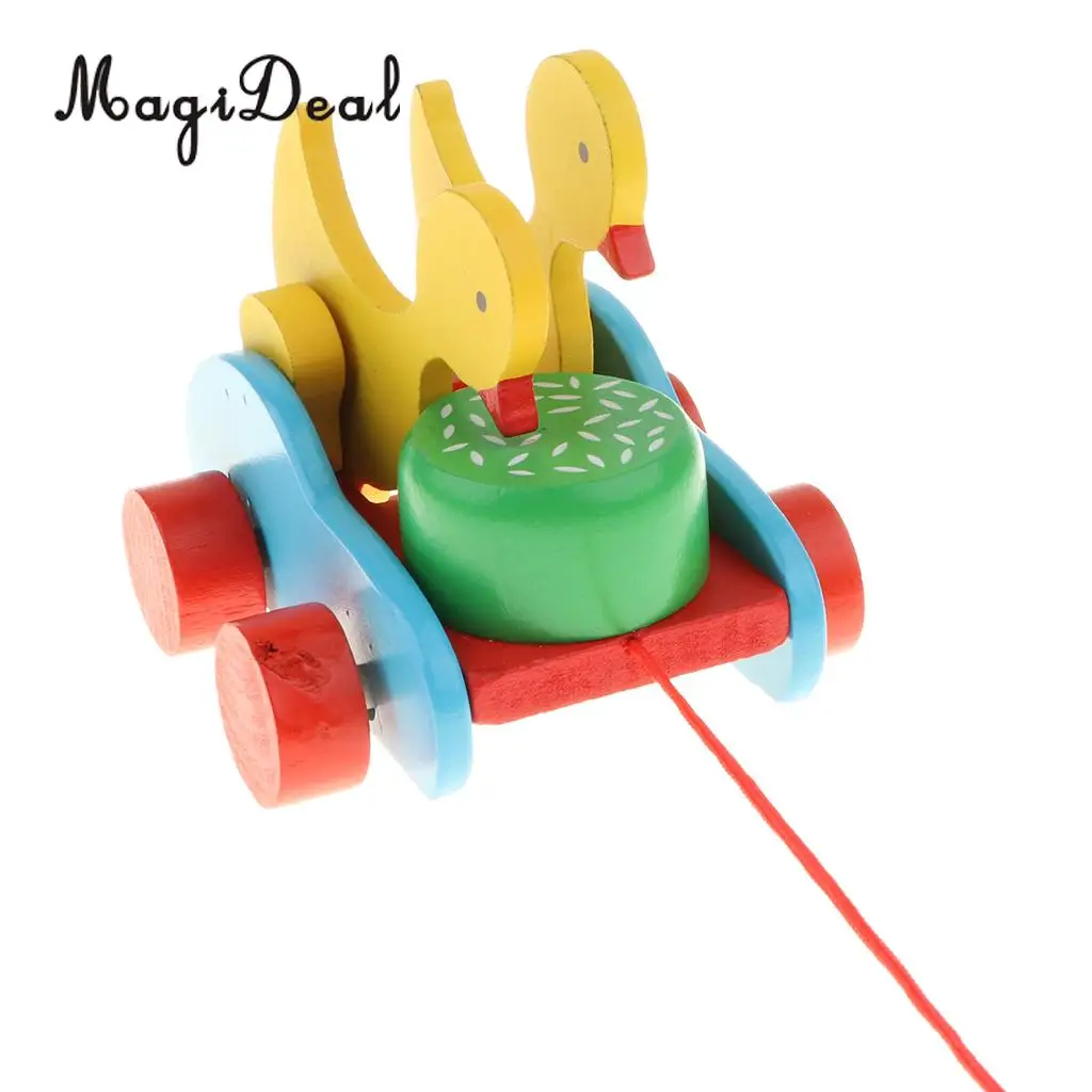 Wooden Pull Along Rooster Duck Peck Rice Crafts Puzzles Game Kids Baby Learning Walking Toy Play Activity