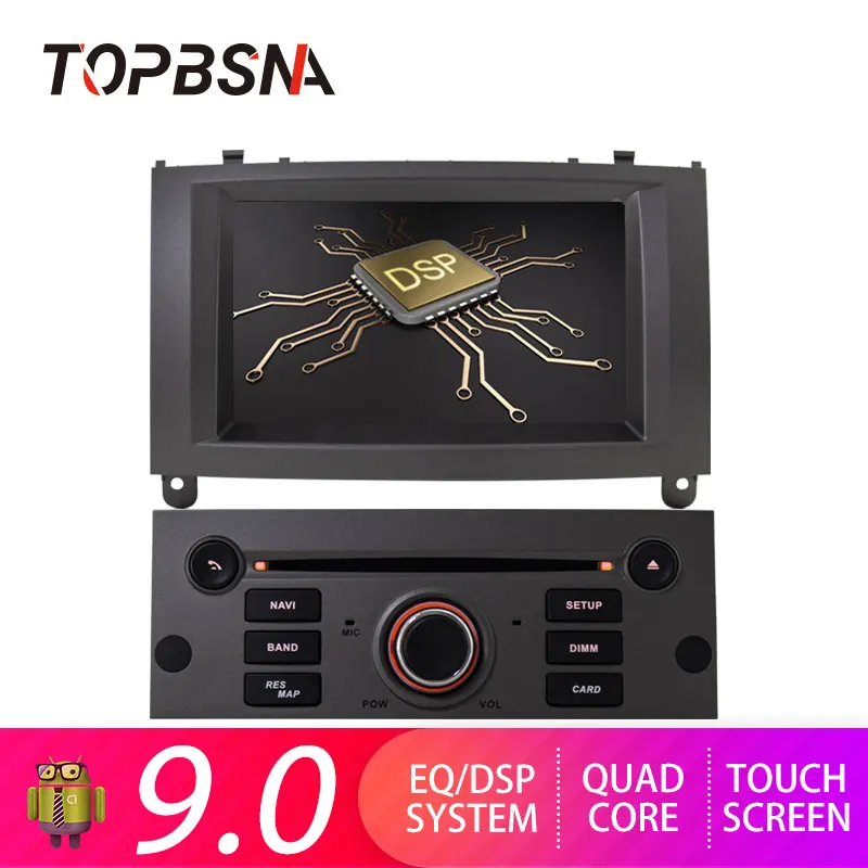 

TOPBSNA Car DVD Player 1 din Android 9.0 for Peugeot 407 2004-2010 Car Multimedia Player Stereo Headunit WIFI USB Mirror-link BT