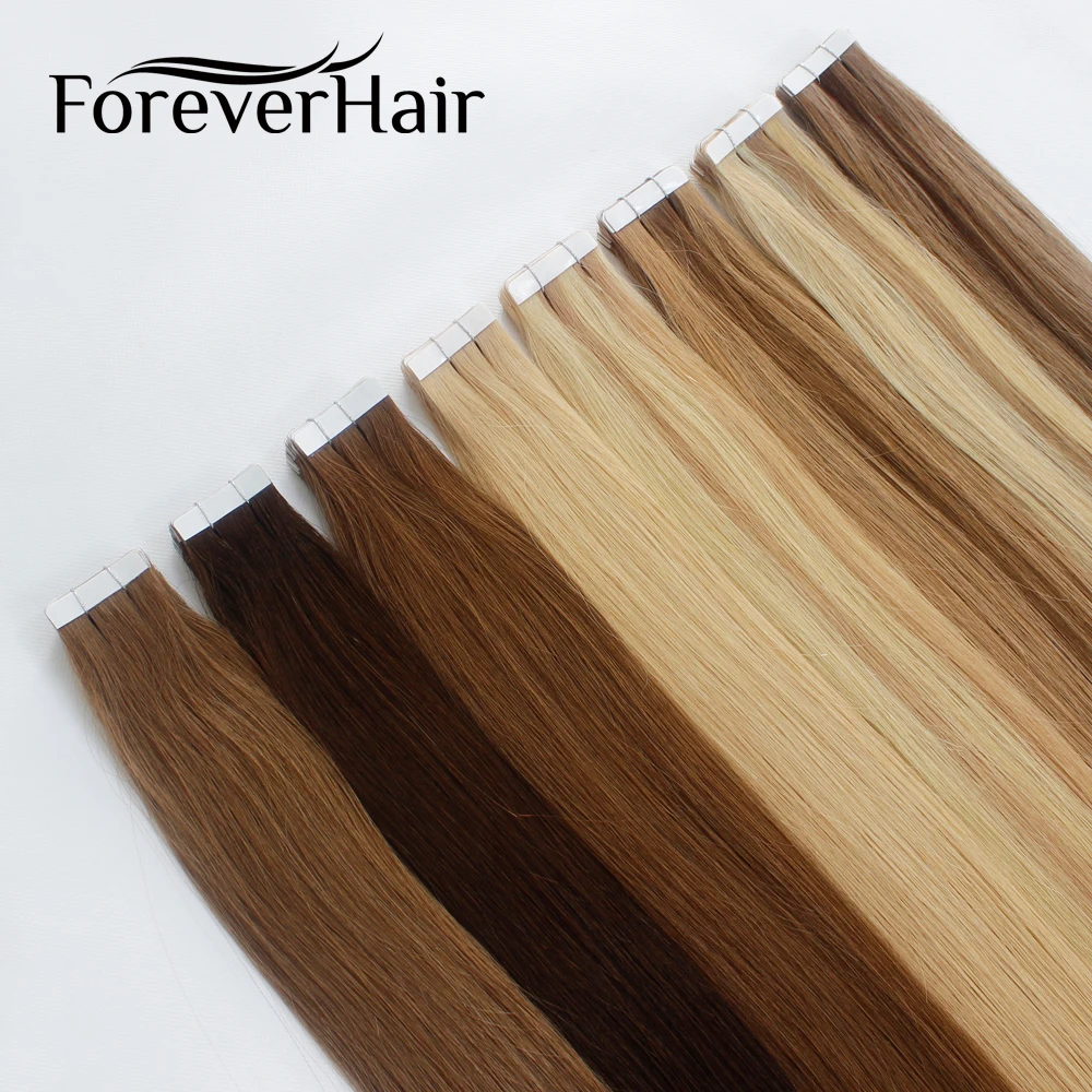 FOREVER HAIR 1" Remy лента для наращивания человеческих волос 40 г/упак. Кожа Уток полная кутикулы прямые волосы Реми 2 г/шт. Двусторонняя лента