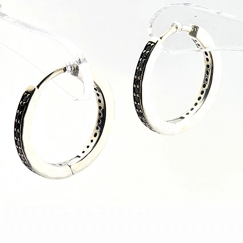 

Authentic 925 Sterling Silver Signature Hoop Earrings With Clear CZ for Women DIY Fine Jewelry SLE033
