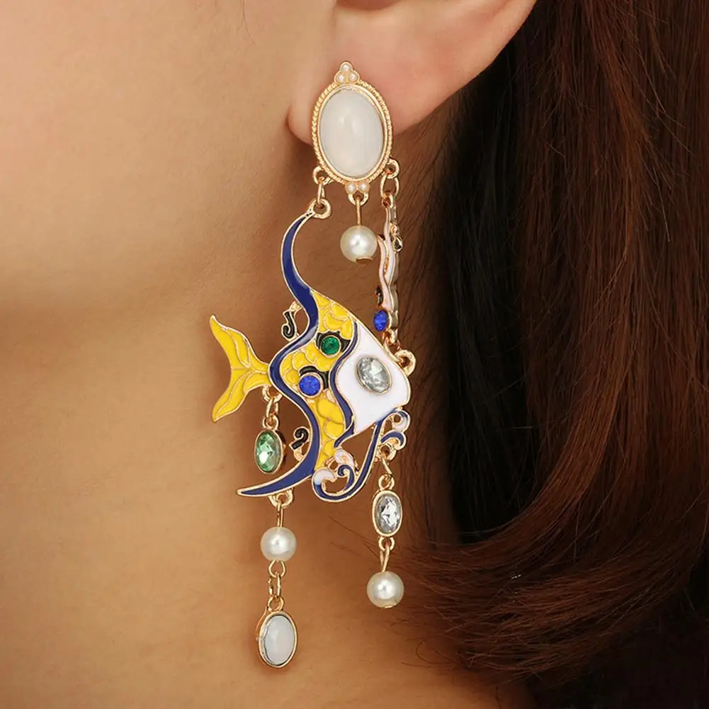 

Fashion Tropical Fish Faux Pearl Long Dangle Ear Drop Woman Earrings Jewelry boucles d oreille femme 2019 trendy