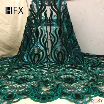 

HFX 2019 African Green Lace Wedding Dress Luxury French Lace Fabric High Quality Velvet Net fabric for women free shipping H2187
