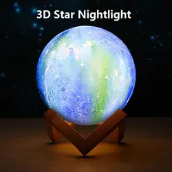 3D принт звезда луна лампа 16 красочные изменения сенсорный домашний декор креативный подарок USB Перезаряжаемый светодиодный ночник