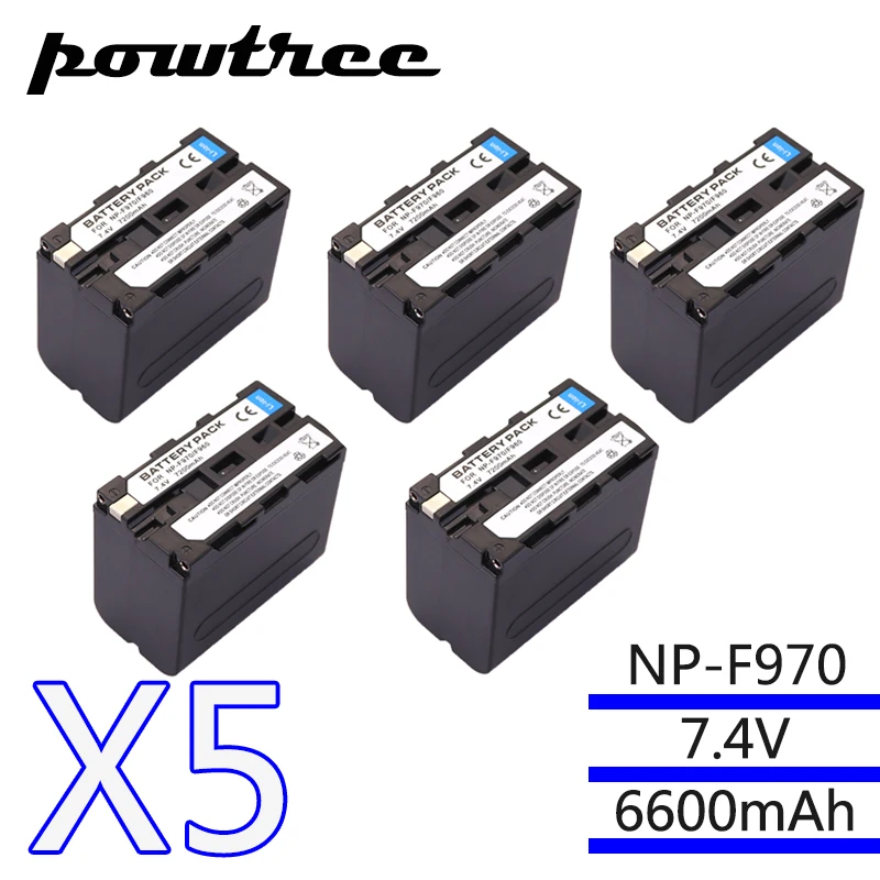 

5Packs 7.4V 6600mAh NP-F960 NP-F970 Camera Battery Pack for Sony NP F960 F970 NP-F770 F550 CCD-TRV58 TRV110K TRV26E HVR-Z1 V1J