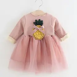 От 0 до 3 лет для малышей платье для девочек 2017 на осень-зиму Новый Сгущает Плюс флис шить с длинными рукавами принцесса ананас платье