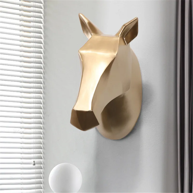 Geometry 3D Gold Painting Horse Head Wall Decoration Hanging Wall Animal Head Resin Pendant Resin Wall Ornaments , Best Gift