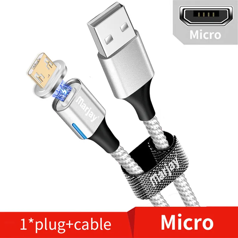 Marjay Магнитный Micro USB кабель для быстрой зарядки телефона зарядное устройство адаптер кабель для передачи данных для samsung Xiaomi huawei SONY зарядка Microusb - Цвет: Silver Micro Cable