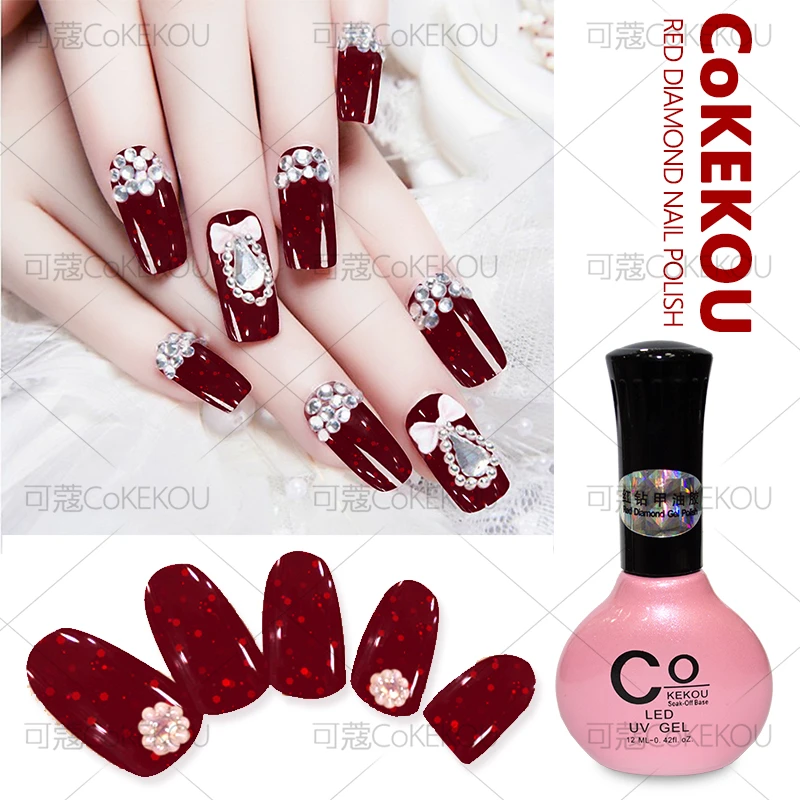 Cokekou赤マニキュアネイルジェル日本レトロ環境ネイルジェル取り外し可能な永久光治療聖霊降臨祭送信偽ネイル Nail Polish Nail Nail Polishpolish Nail Gel Aliexpress