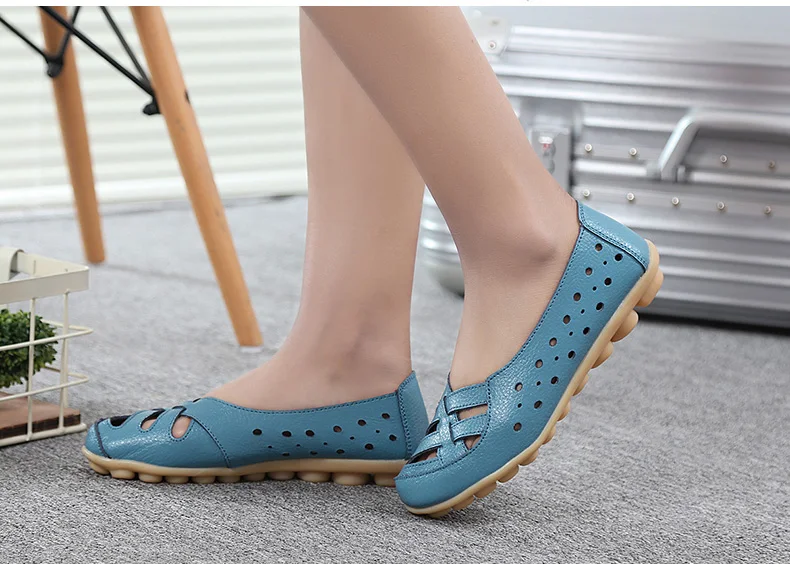 2017 Women's Casual Shoes Genuine Leather Woman Loafers Breathable Summer Shoe Flats with Hollow Out Mother Shoes Big Size 35-44 20