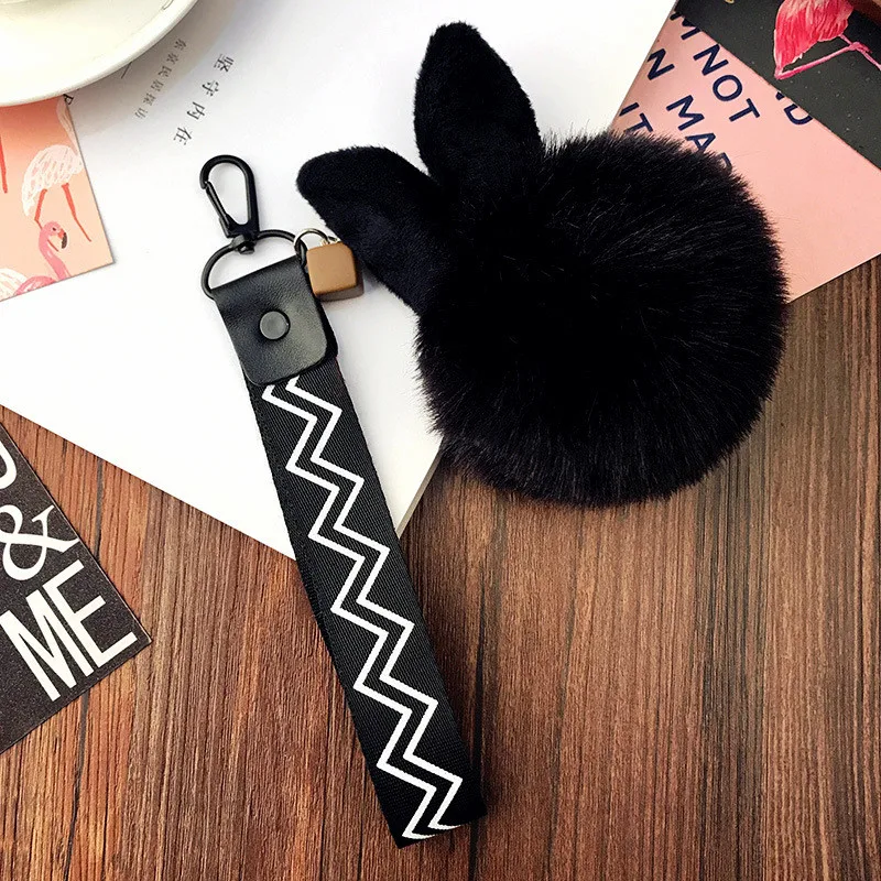 

2018 Fur Pom Pom Keychains Fake Rabbit fur ball key chain porte clef pompom de fourrure fluffy Bag Charms bunny keychain Keyring