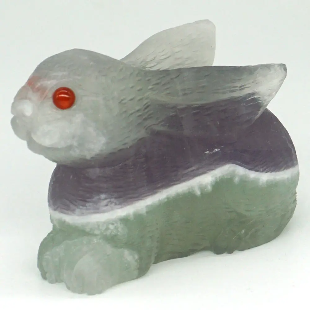 

2.5" Natural Gemstone Fluorite Rabbit Hare Figurine Reiki Healing Crystal Statue Home Decor#H1