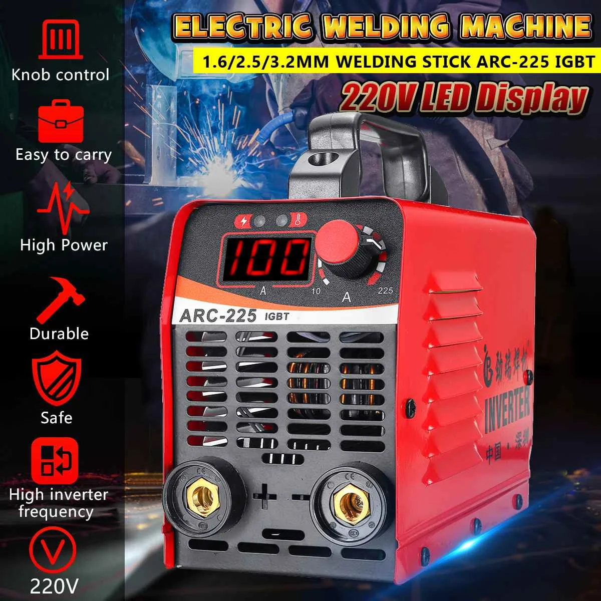 

Upgraded 10-225A ARC-225 IGBT Copper Electric Welding Machine MMA Portable Welding Inverter With Digita Display